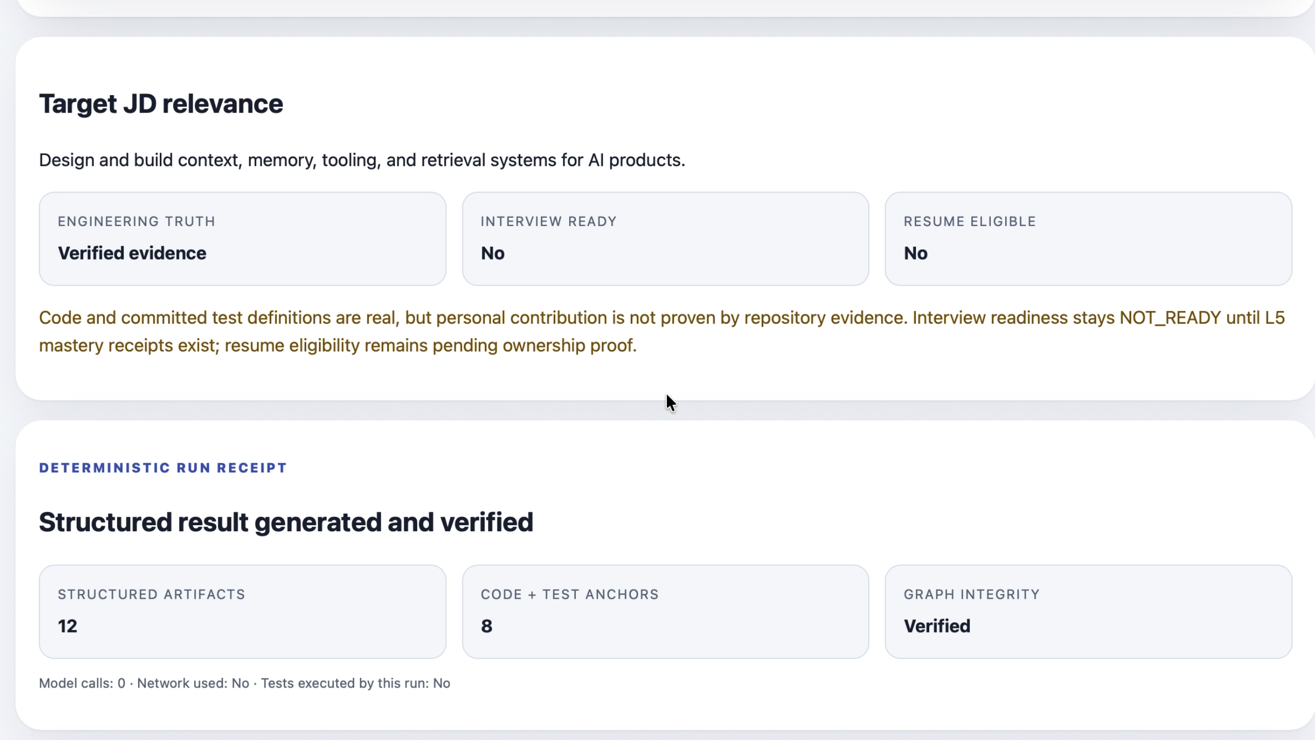SoloScale deterministic receipt beside readiness and resume-eligibility boundaries.